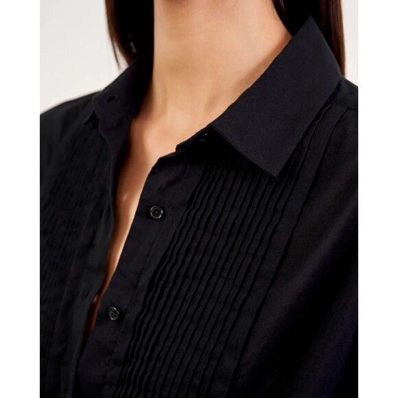 Nili Lotan Daniel Voile Tuxedo Pintucked Buttondown Tunic Shirt Top M NEW 281709 - Picture 3 of 8